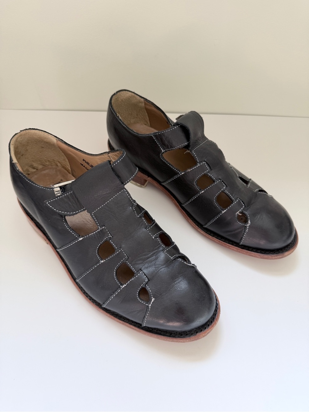 John Fluevog Philippa Black Leather Fisherman Cutout Shoes Size 10 Women’s